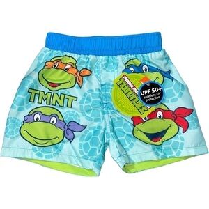 Ninja Turtles tmnt Swimsuit Infant Boys 12 Months Blue Green Lined Elastic Waist